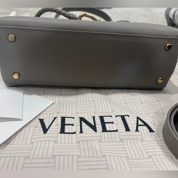 Ciao Ciao - Gray Leather Top-Handle Bag with Braided Accent - Size SMALL - Picture 6 of 10